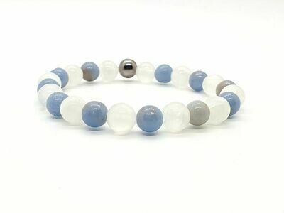 Bracelet Sélénite et Angélite, 8 mm