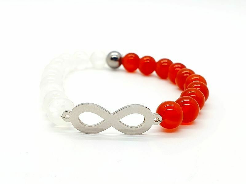 Bracelet Cornaline traitée et Sélénite, 8 mm