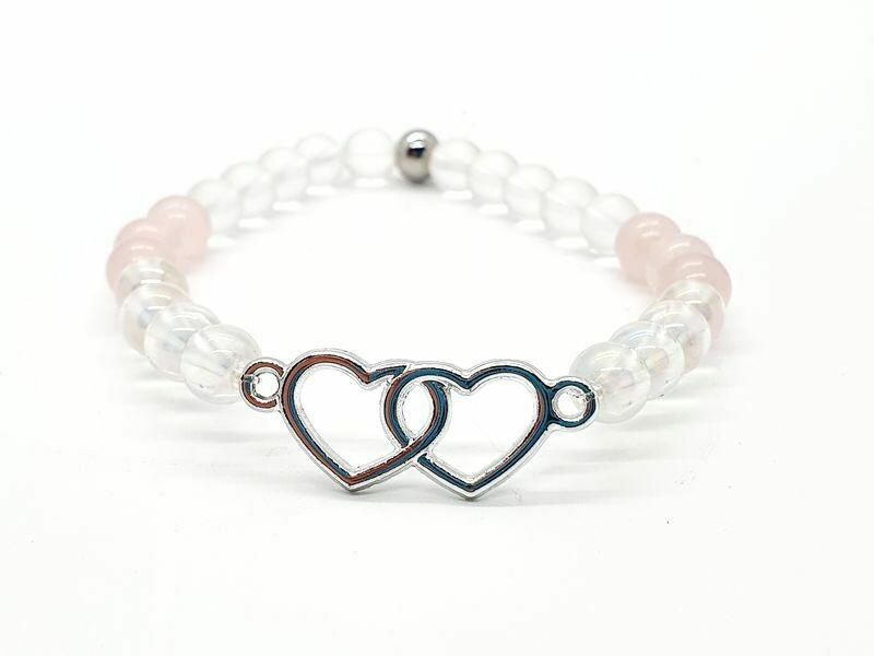 Bracelet Angel Aura, Quartz rose et cristal de roche mat, 6 mm