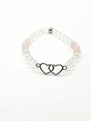 Bracelet Angel Aura, Quartz rose et cristal de roche mat, 6 mm