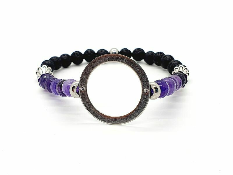 Bracelet Améthyste facettée et pierre de lave, 6 mm