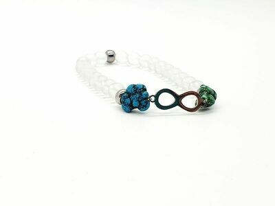 Bracelet Turquoise roulée et cristal de roche mat, 6 mm