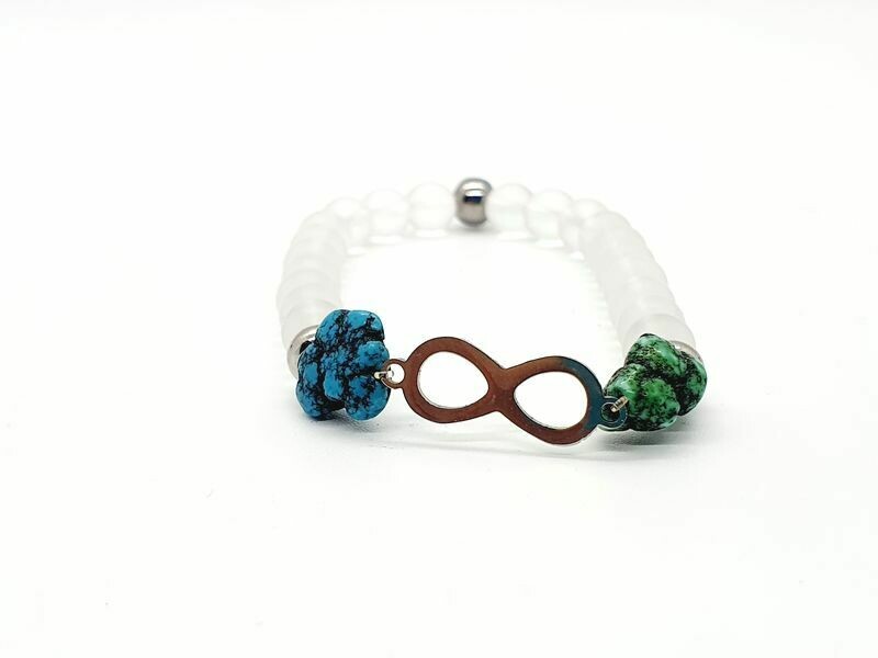 Bracelet Turquoise roulée et cristal de roche mat, 6 mm
