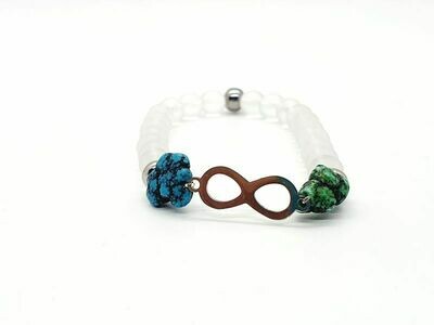 Bracelet Turquoise roulée et cristal de roche mat, 6 mm