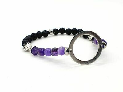 Bracelet Améthyste facettée et pierre de lave, 6 mm
