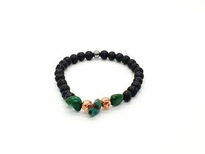 Bracelet Turquoise et pierre de lave, 6-7 mm