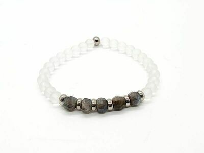 Bracelet Labradorite facettée 7 mm et cristal de roche mat 6 mm
