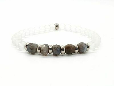 Bracelet Labradorite facettée 7 mm et cristal de roche mat 6 mm