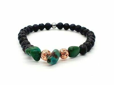 Bracelet Turquoise et pierre de lave, 6-7 mm