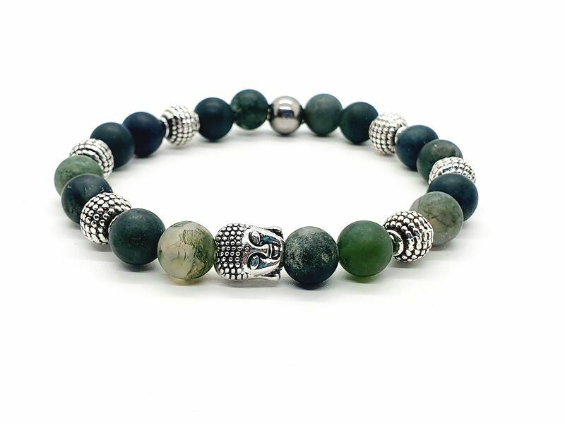 Bracelet Agate mousse mate, 8 mm