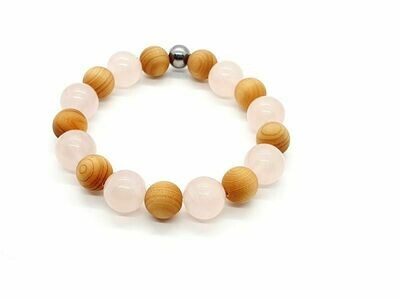Bracelet Quartz rose 12 mm et Cèdre 10 mm