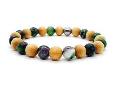 Bracelet Rubis sur Zoïsite et cèdre, 8 mm
