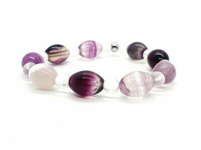 Bracelet Fluorite ovale 10x14 mm et cristal de roche 6mm