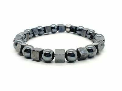 Bracelet Hématite cube 6x6 et perle 8 mm