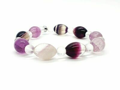 Bracelet Fluorite ovale 10x14 mm et cristal de roche 6mm