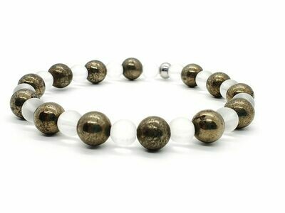 Bracelet Pyrite 8 mm et cristal de roche mat 6 mm