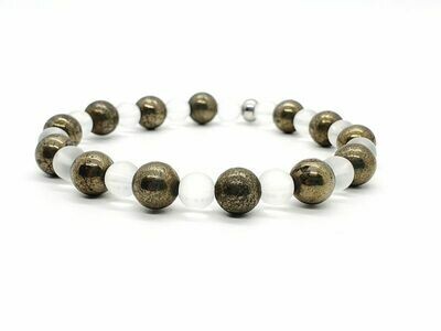 Bracelet Pyrite 8 mm et cristal de roche mat 6 mm