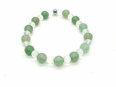 Bracelet Aventurine verte 8 mm et cristal de roche mate 6 mm