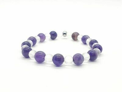 Bracelet Améthyste 8 mm et cristal de roche 6 mm