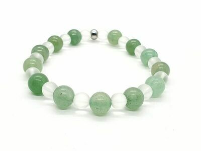 Bracelet Aventurine verte 8 mm et cristal de roche mate 6 mm