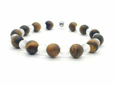 Bracelet Oeil de tigre mat 8 mm et cristal de roche mat 6 mm