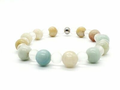 Bracelet Amazonite 8 mm et cristal de roche mat 6 mm