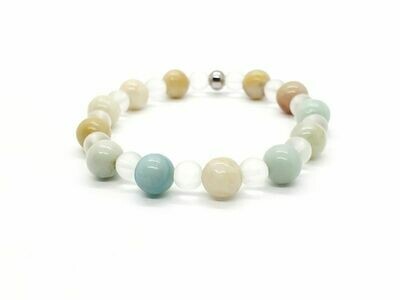 Bracelet Amazonite 8 mm et cristal de roche mat 6 mm