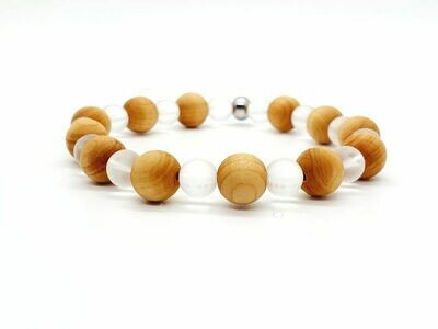 Bracelet Cristal de roche 6 mm et cèdre 8 mm