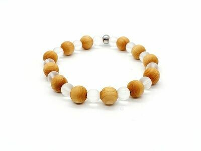 Bracelet Cristal de roche 6 mm et cèdre 8 mm