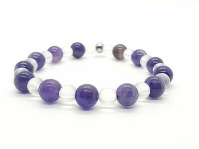 Bracelet Améthyste 8 mm et cristal de roche 6 mm