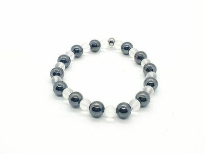 Bracelet Hématite 8 mm et cristal de roche mat 6 mm
