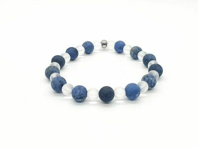 Bracelet Dumortierite mat 8 mm et cristal de roche mat 6 mm