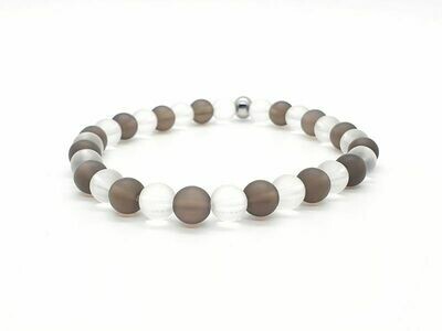 Bracelet Quartz fumé mat 6 mm et cristal de roche mat 6 mm