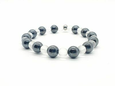 Bracelet Hématite 8 mm et cristal de roche mat 6 mm