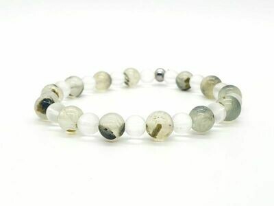 Bracelet Prehnit 8 mm et cristal de roche mat 6 mm