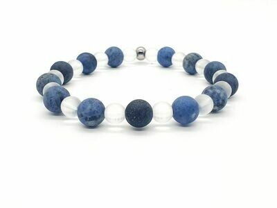 Bracelet Dumortierite mat 8 mm et cristal de roche mat 6 mm