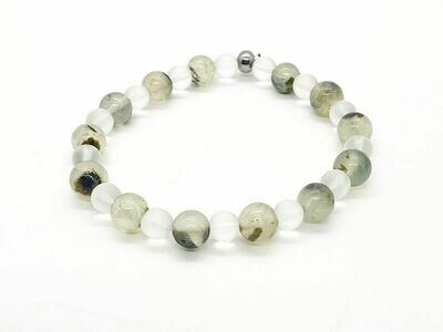 Bracelet Prehnit 8 mm et cristal de roche mat 6 mm