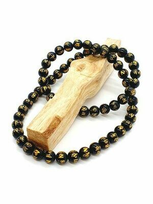 Obsidienne naturelle sculpté Om Mamni Padme Hum 6 mm - Rang