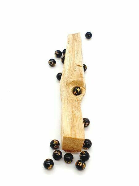 Obsidienne naturelle sculpté Om Mamni Padme Hum 6 mm - Perles