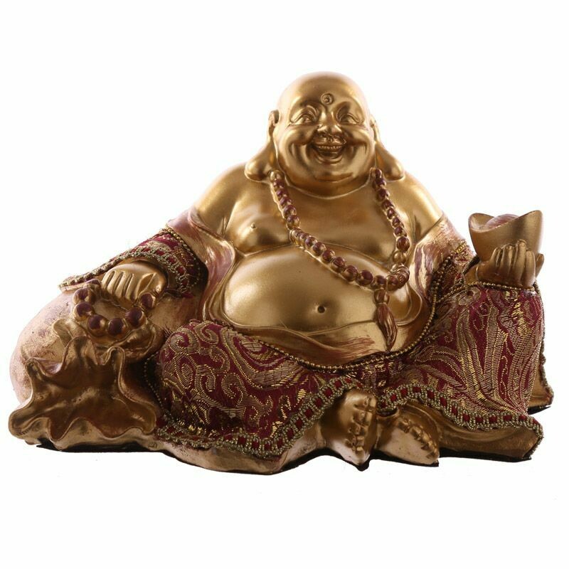 Bouddha Chinois assis main sur sac - Effet rouge doré
