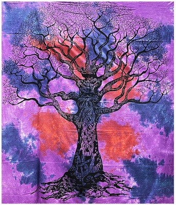 Tenture Arbre de Vie Mauve, Rouille, Bleu Pétrole 220 x 240 cm