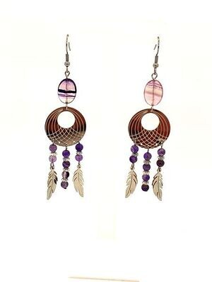Boucles d&#39;oreilles Fluorite et Améthyste, ovale 12mm perles 4,5 mm