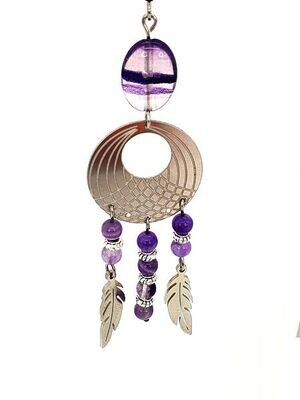 Boucles d'oreilles Fluorite et Améthyste, ovale 12mm perles 4,5 mm