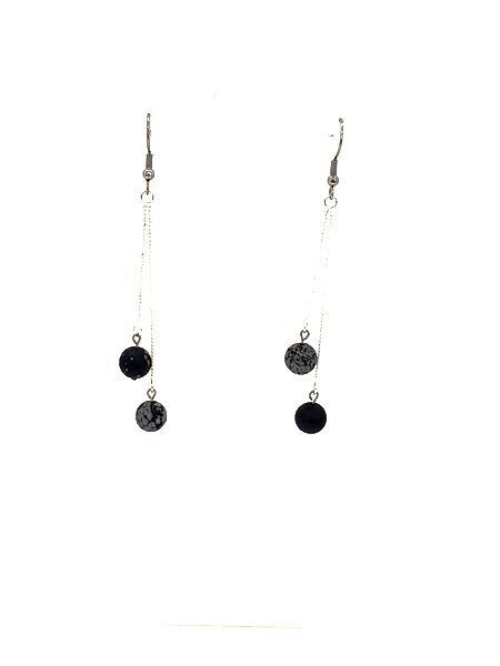 Boucles d&#39;oreilles Obsidienne flocon de Neige mat, 8 mm