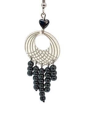 Boucles d'oreilles Hématite, 4 mm et coeur