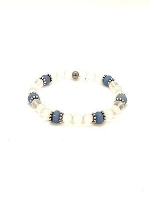 Bracelet Angélite et cristal de roche mat, 6 mm