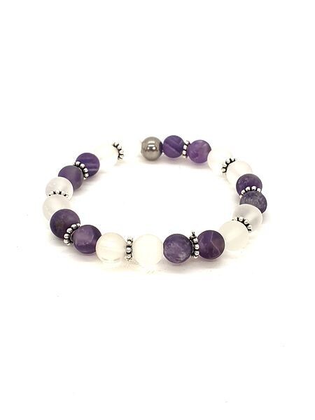 Bracelet Améthyste mat et cristal de roche mat, 8 mm
