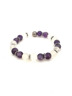 Bracelet Améthyste mat et cristal de roche mat, 8 mm