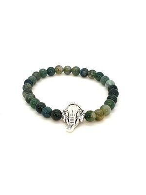 Bracelet Agate Mousse Ganesh, 6 mm