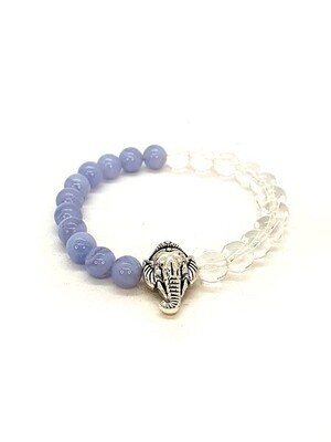 Bracelet cristal de roche et Calcédoine, 8 mm
